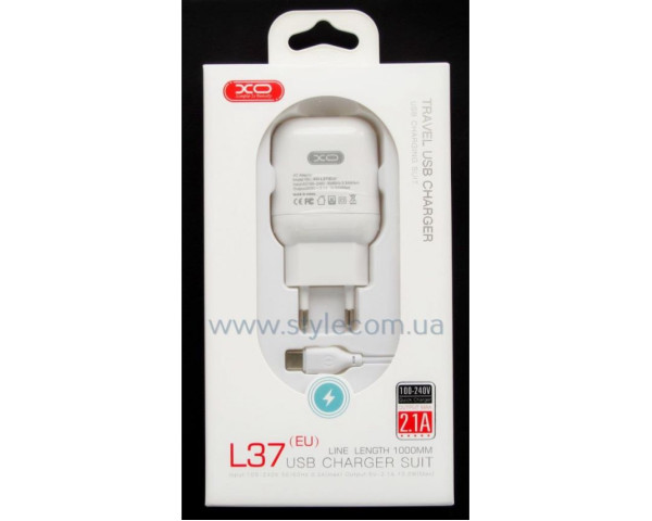 Мережевий зарядний пристрій (адаптер) 2в1 XO L37 1USB / 2.1A + Type-C white