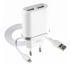 Мережевий зарядний пристрій (адаптер) 2в1 XO L52 2USB / 2.1A + Lightning white