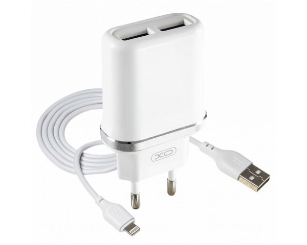 Мережевий зарядний пристрій (адаптер) 2в1 XO L52 2USB / 2.1A + Lightning white