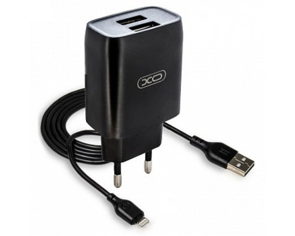 Сетевое зарядное устройство (адаптер) 2в1 XO L57 2USB/2.4A + Lightning black