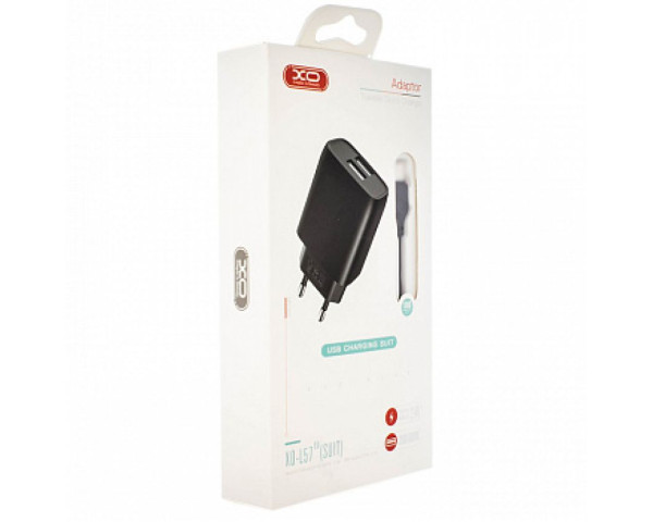 Сетевое зарядное устройство (адаптер) 2в1 XO L57 2USB/2.4A + Lightning black