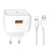 Мережевий зарядний пристрій XO L59 адаптер 1USB / QC3.0 / 3A / 18W + Lightning white