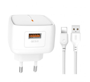 Мережевий зарядний пристрій XO L59 адаптер 1USB / QC3.0 / 3A / 18W + Lightning white