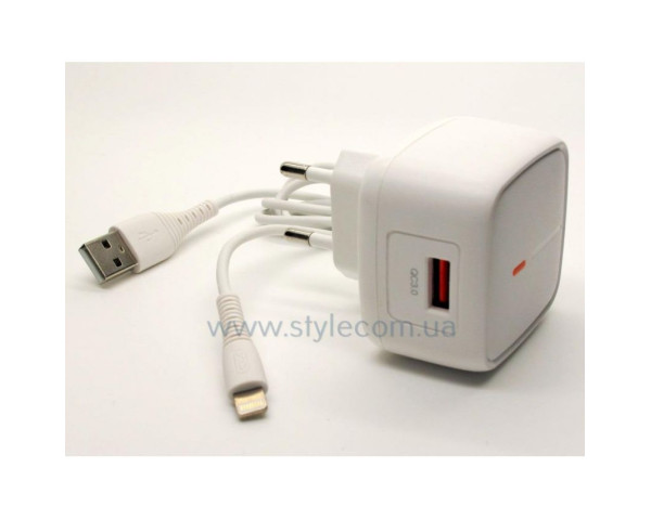 Мережевий зарядний пристрій XO L59 адаптер 1USB / QC3.0 / 3A / 18W + Lightning white