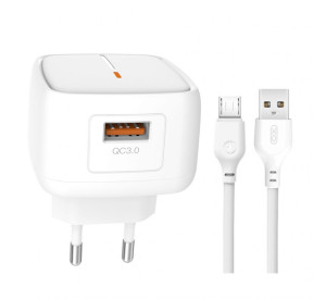 Мережевий зарядний пристрій XO L59 адаптер 1USB / QC3.0 / 3A / 18W + Micro white