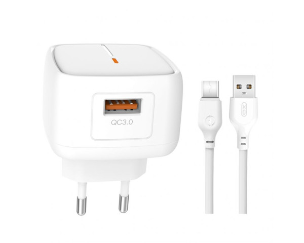 Сетевое зарядное устройство XO L59 адаптер 1USB/QC3.0/3A/18W + Type-C white