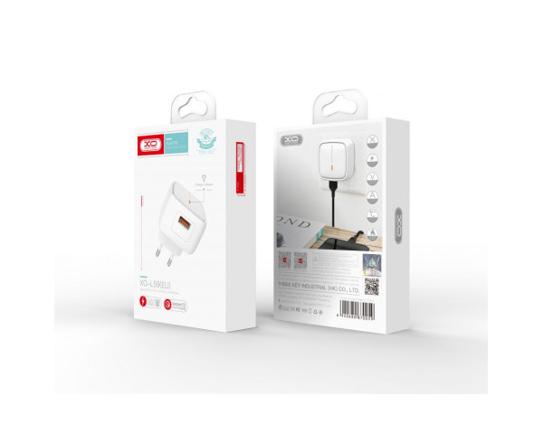 Сетевое зарядное устройство XO L59 адаптер 1USB/QC3.0/3A/18W + Type-C white