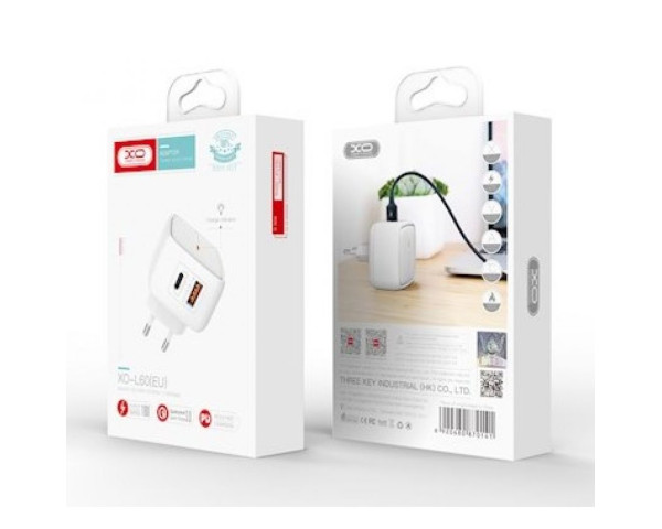Сетевое зарядное устройство XO L60 адаптер PD3.0/QC3.0/2*3A/18W white