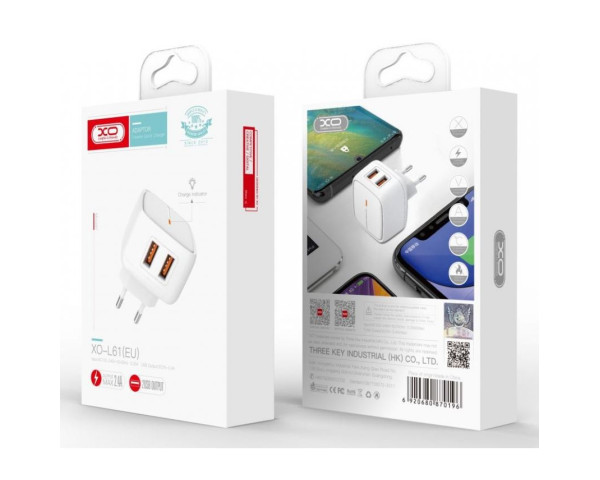 Сетевое зарядное устройство XO L61 адаптер 2USB/2.4A + Micro white