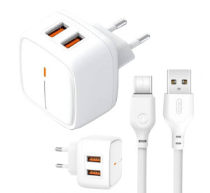 Мережевий зарядний пристрій XO L61 адаптер 2USB / 2.4A + Type-C white