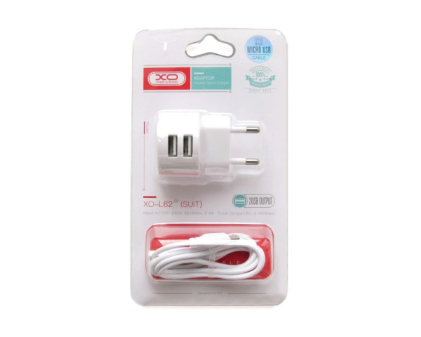 Мережевий зарядний пристрій XO L62 адаптер 2USB / 2.4A + Micro white