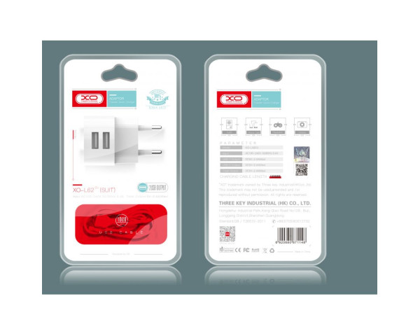 Мережевий зарядний пристрій XO L62 адаптер 2USB / 2.4A + Micro white