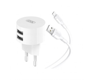 Сетевое зарядное устройство XO L62 адаптертер 2USB/2.4A + Type-C white