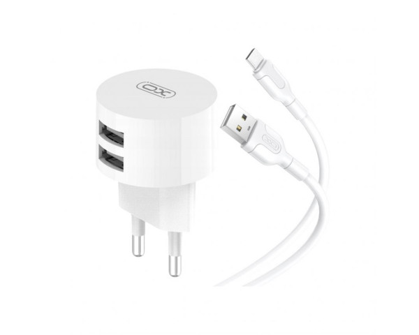 Мережевий зарядний пристрій XO L62 адаптер 2USB / 2.4A + Type-C white
