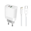 Сетевое зарядное устройство XO L64 адаптер PD/QC3.0/3A/18W + Type-C to Lightning white