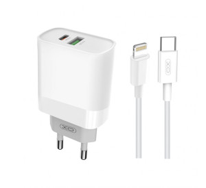 Сетевое зарядное устройство XO L64 адаптер PD/QC3.0/3A/18W + Type-C to Lightning white