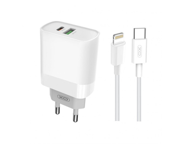 Сетевое зарядное устройство XO L64 адаптер PD/QC3.0/3A/18W + Type-C to Lightning white