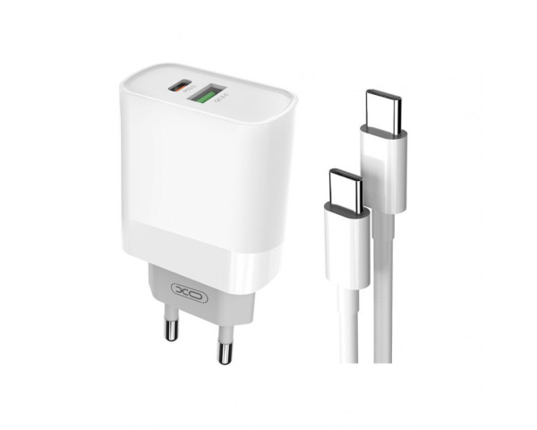 Сетевое зарядное устройство XO L64 адаптер PD/QC3.0/3A/18W + Type-C to Type-C white
