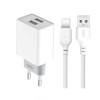 Мережевий зарядний пристрій XO L65 адаптер 2USB / 2.4А + Type-C white