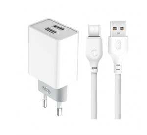 Мережевий зарядний пристрій XO L65 адаптер 2USB / 2.4А + Type-C white