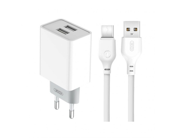 Мережевий зарядний пристрій XO L65 адаптер 2USB / 2.4А + Type-C white