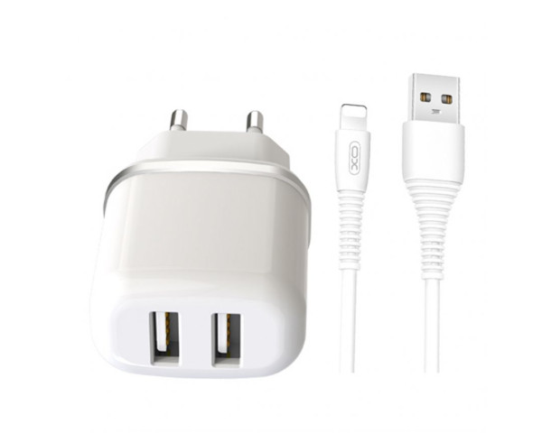 Мережевий зарядний пристрій (адаптер) 2в1 XO L69 2USB / 2.4A + Lightning white