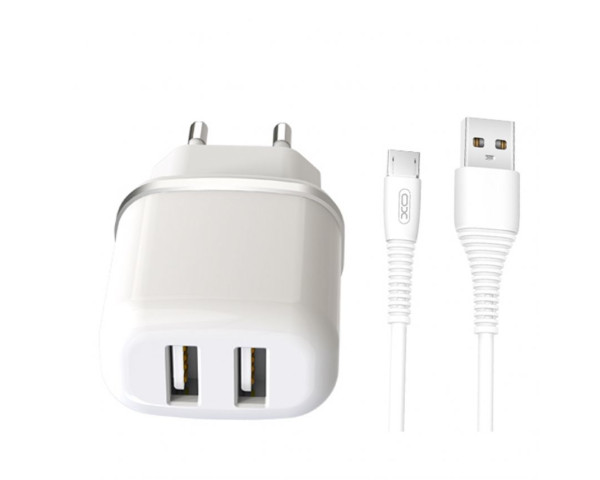Сетевое зарядное устройство (адаптер) 2в1 XO L69 2USB / 2.4A + Micro white