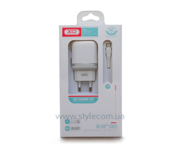 Сетевое зарядное устройство (адаптер) 2в1 XO L69 2USB / 2.4A + Micro white