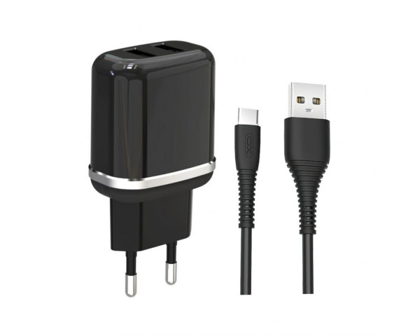 Мережевий зарядний пристрій (адаптер) 2в1 XO L69 2USB / 2.4A + Type-C black