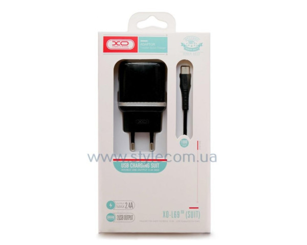Мережевий зарядний пристрій (адаптер) 2в1 XO L69 2USB / 2.4A + Type-C black