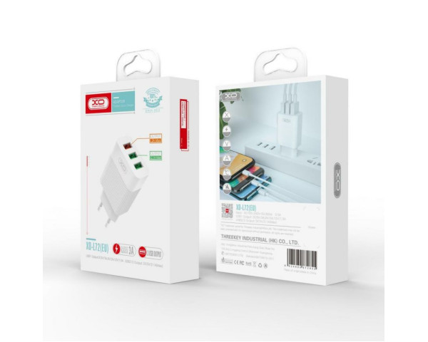 Сетевое зарядное устройство XO L72 адаптер 3USB/USB1_QC_3A/USB 2/3_2.1A white