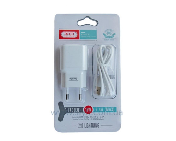 Мережевий зарядний пристрій XO L73 адаптер 1USB / 2.4A / 12W + Lightning white