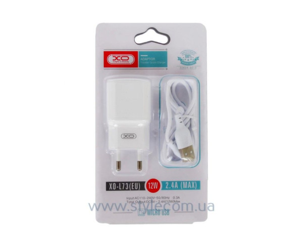Сетевое зарядное устройство XO L73 адаптер 1USB/2.4A/12W + Micro white