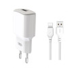 Мережевий зарядний пристрій XO L73 адаптер 1USB / 2.4A / 12W + Type-C white