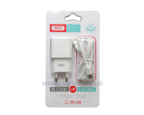 Мережевий зарядний пристрій XO L73 адаптер 1USB / 2.4A / 12W + Type-C white