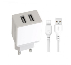 Мережевий зарядний пристрій XO L75 адаптер 2USB / 2.4А + Type-C white