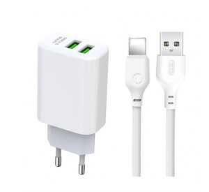 Сетевое зарядное устройство XO L85C адаптер 2USB 2.4A + Lightning white