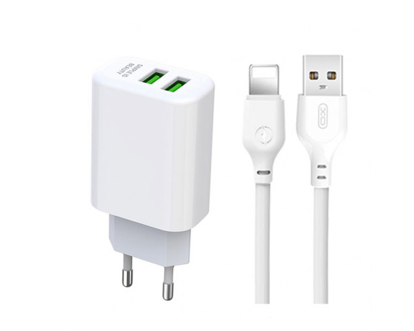 Мережевий зарядний пристрій XO L85C адаптер 2USB 2.4A + Lightning white