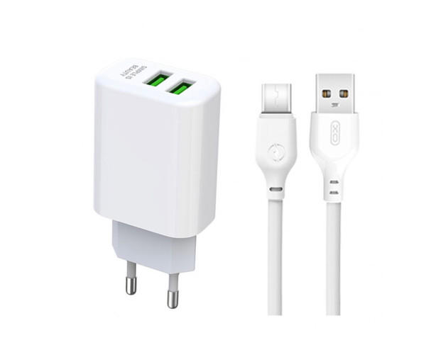 Мережевий зарядний пристрій XO L85C адаптер 2USB 2.4A + Type-C white