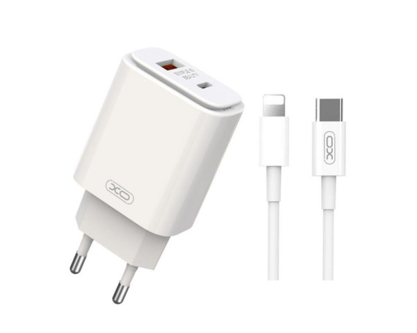 Мережевий зарядний пристрій XO L90A адаптер PD_20W / QC3.0_18W + Type-C to Lightning white