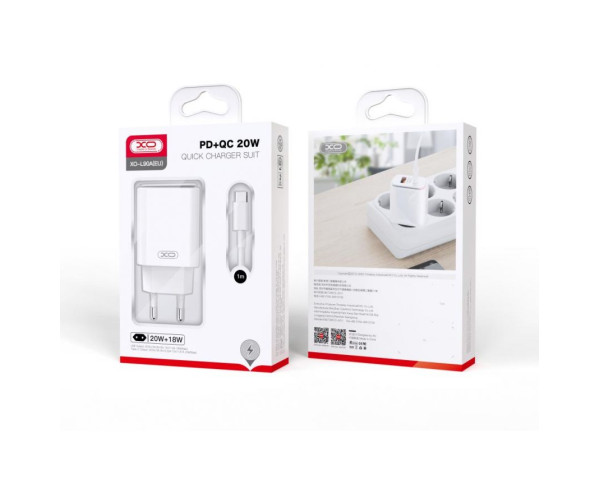 Сетевое зарядное устройство XO L90A адаптер PD_20W / QC3.0_18W + Type-C to Type-C white