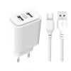 Мережевий зарядний пристрій XO L90C адаптер 2USB 2.4A + Micro white
