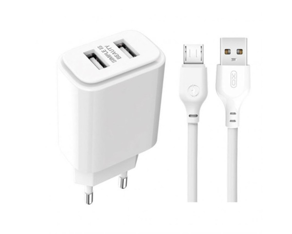 Мережевий зарядний пристрій XO L90C адаптер 2USB 2.4A + Micro white