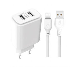 Мережевий зарядний пристрій XO L90C адаптер 2USB 2.4A + Type-C white