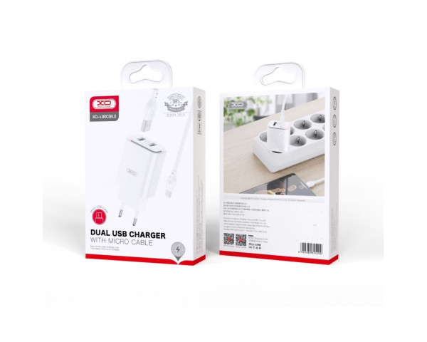 Мережевий зарядний пристрій XO L90C адаптер 2USB 2.4A + Type-C white