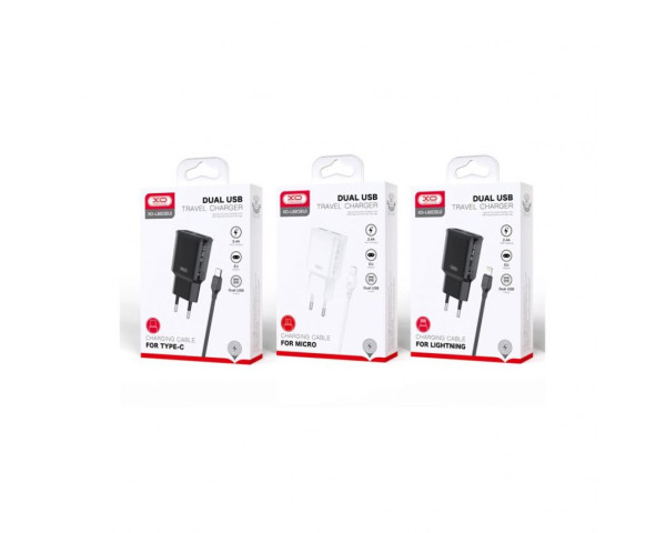 Мережевий зарядний пристрій XO L92C адаптер 2USB 2.4A + Lightning black