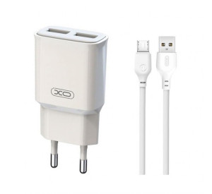 Мережевий зарядний пристрій XO L92C адаптер 2USB 2.4A + Micro white