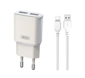 Мережевий зарядний пристрій XO L92C адаптер 2USB 2.4A + Type-C white