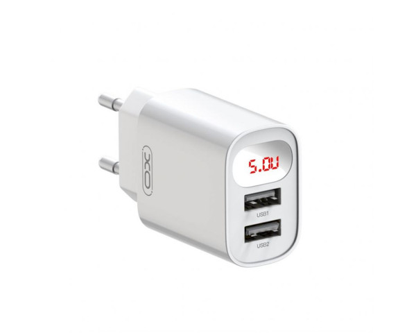 Мережевий зарядний пристрій XO L95 адаптер 2USB / 2.4A / LCD white