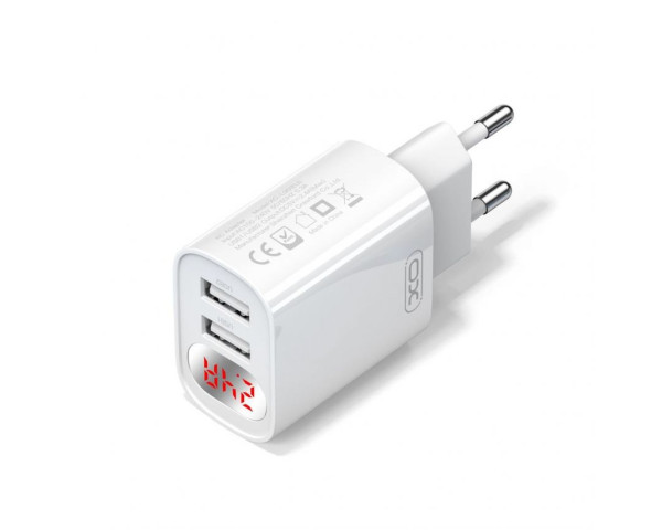 Мережевий зарядний пристрій XO L95 адаптер 2USB / 2.4A / LCD white